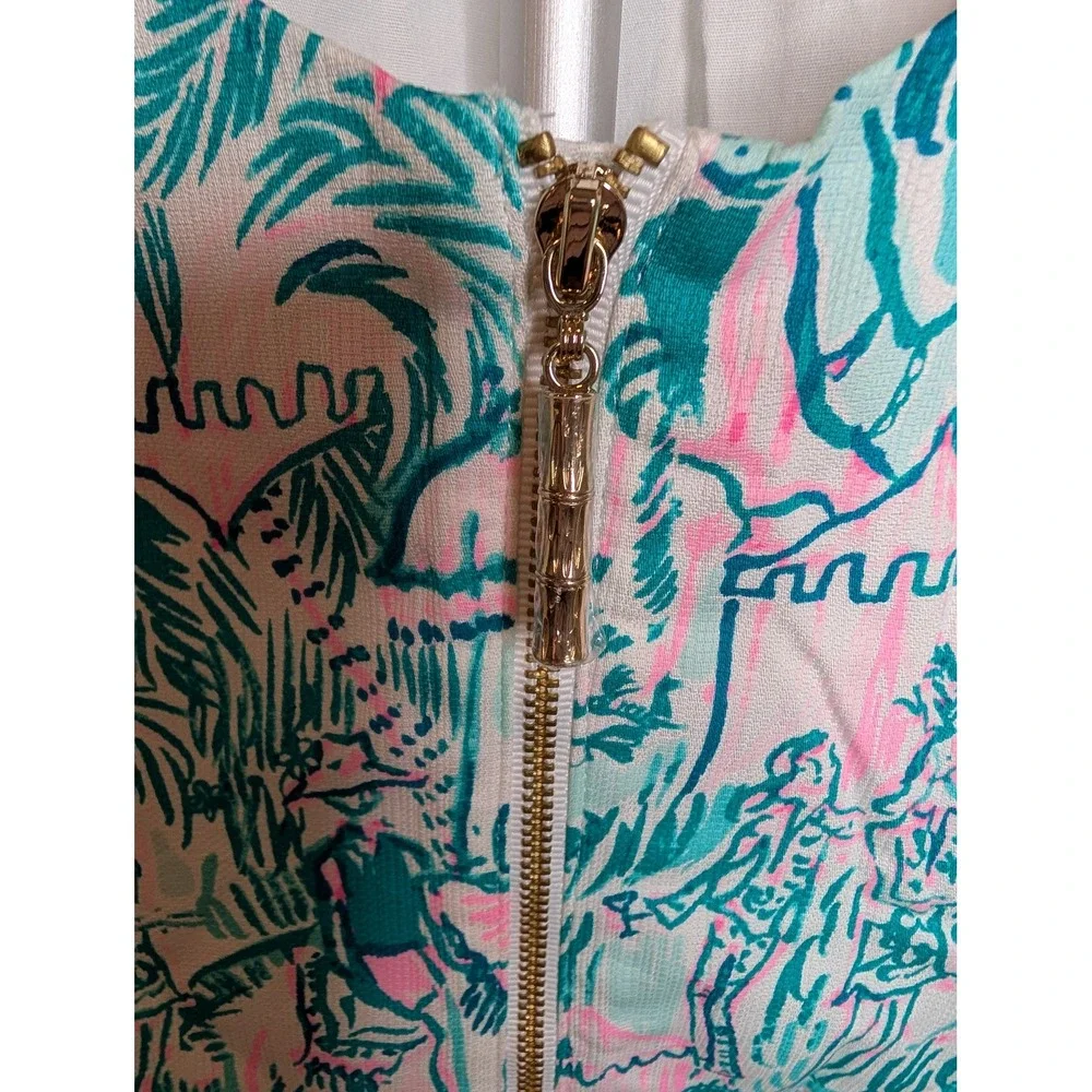 Lilly Pulitzer Mila Shift Dress Agate Green Camelflage Bamboo Zip - Size 00 - Picture 4 of 6